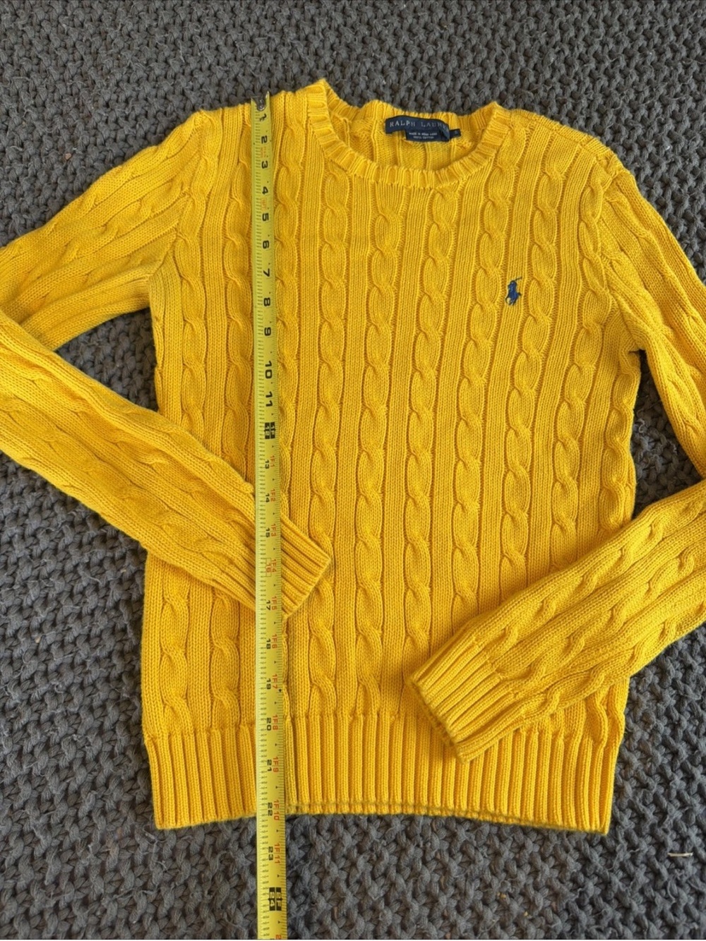 Ralph Lauren Yellow Cable Knit 100% Cotton Crewneck Sweater Women Size S - Picture 4 of 9